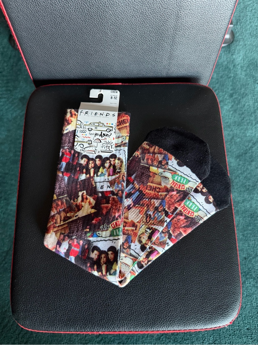 FRIENDS Collage Crew Socks in Black and Multicolor